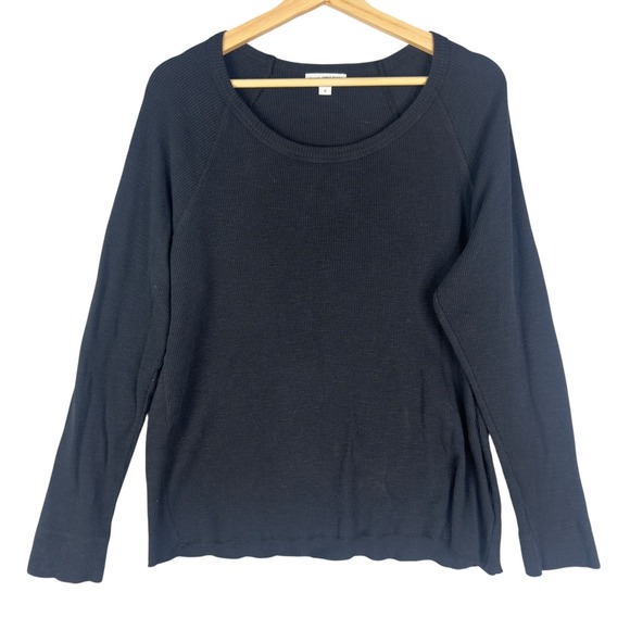 James Perse Blue Waffle Knit Thermal Raglen Women's Crew Neck T-Shirt Size 4 - Picture 1 of 7